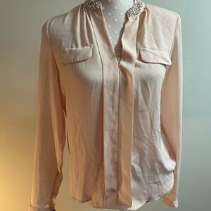 Candies Elegant Pearl-Embellished Blush Pink Blouse